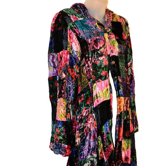 Betsey Johnson Vintage Cloak Jacket Crushed Velvet Long Patchwork Floral Hoodie - Picture 9 of 12